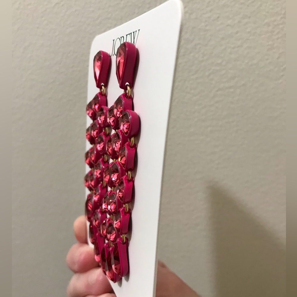 NWT J. Crew Sparkly Waterfall Earrings, Statement Sparkle Prom Formal Dance Red - Picture 6 of 12